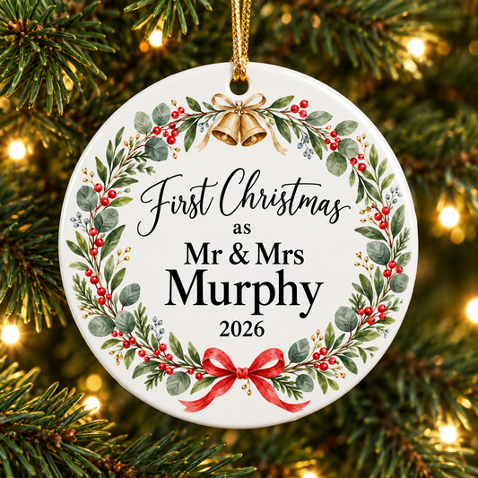 First Christmas as a Married Couple – Personalised Ceramic Ornament