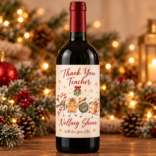 Personalised Christmas Teacher Wine Label