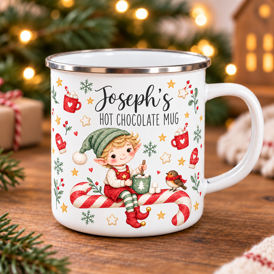 Personalised Christmas Elf Enamel Mug