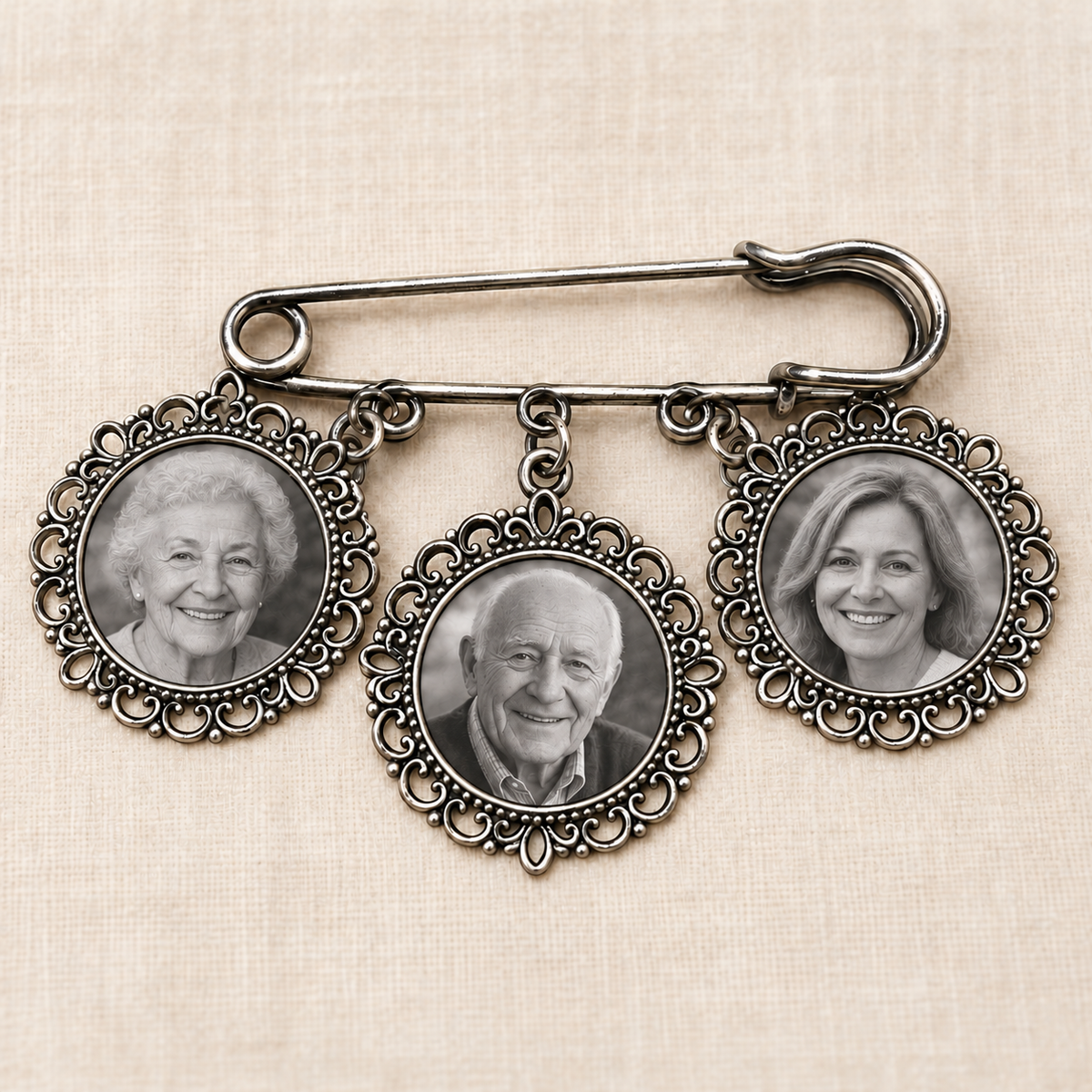 Personalised Triple Round Memorial Photo Brooch