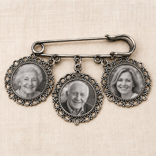 Personalised Triple Round Memorial Photo Brooch