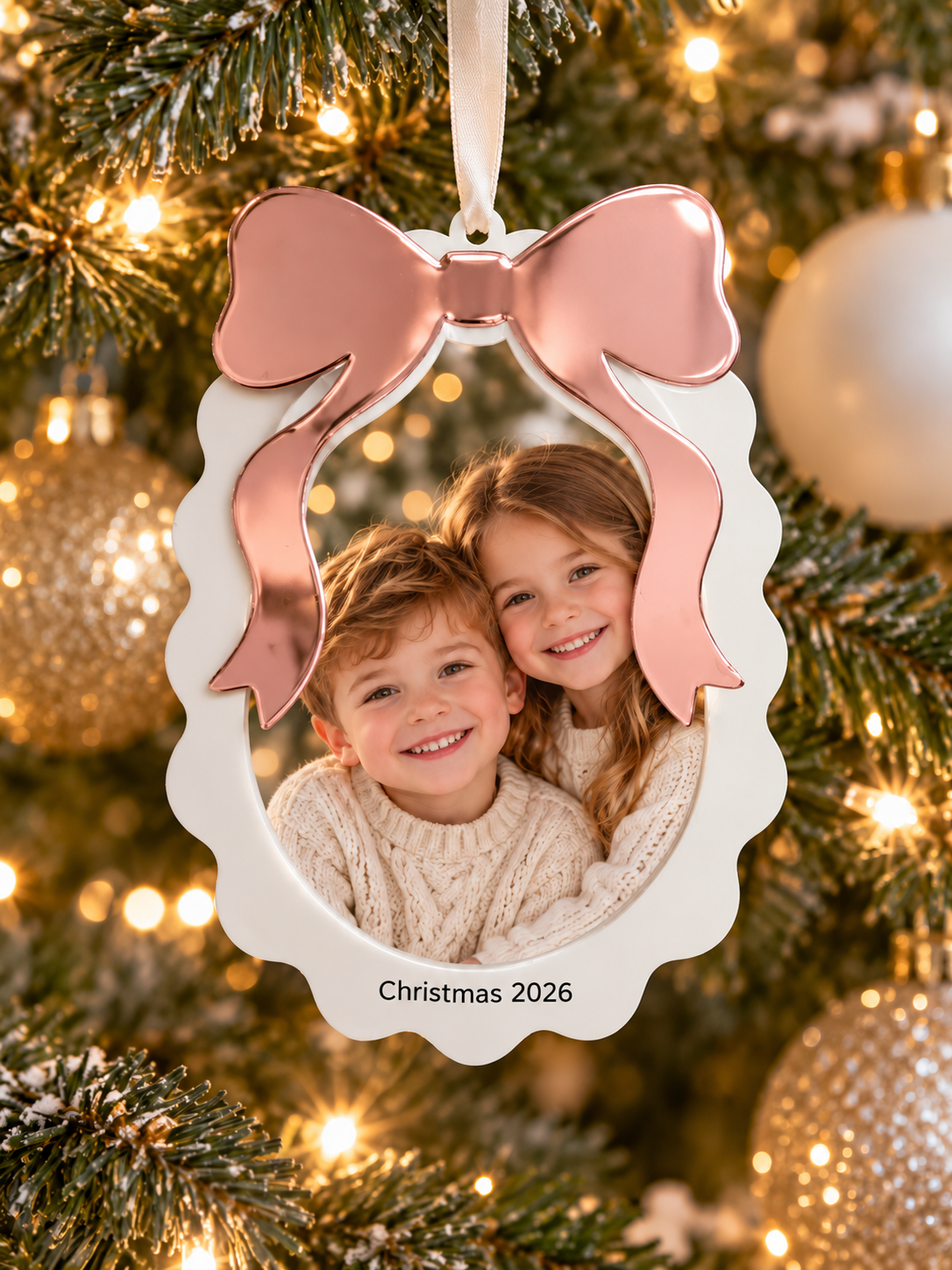 Personalised Photo Christmas Ornament with Acrylic Bow