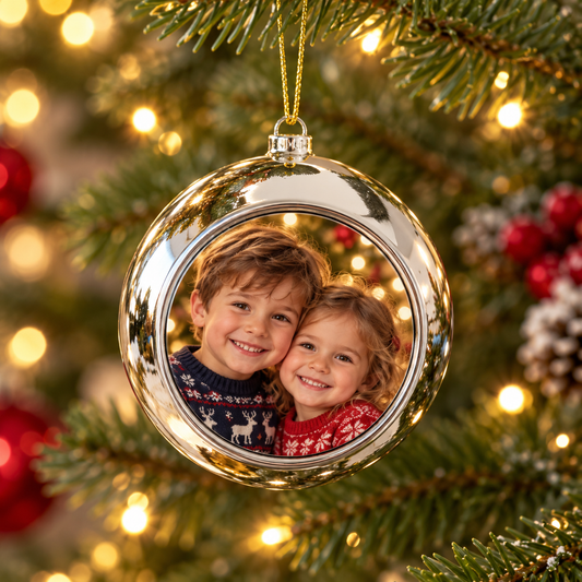 Personalised Silver Photo Christmas Bauble