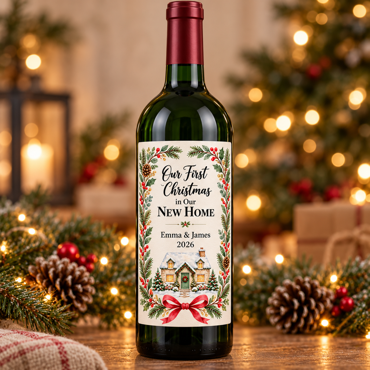 Personalised First Christmas in Our New Home Wine Label