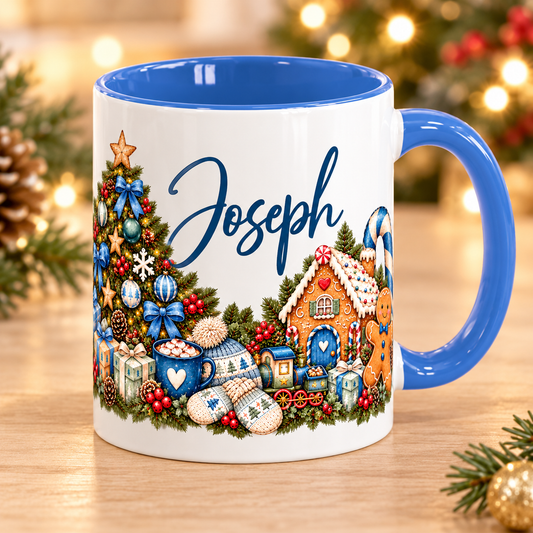 Personalised Blue Christmas Mug