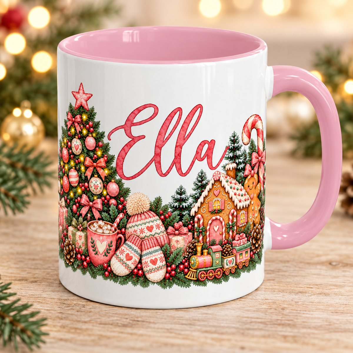 Personalised Pink Christmas Mug