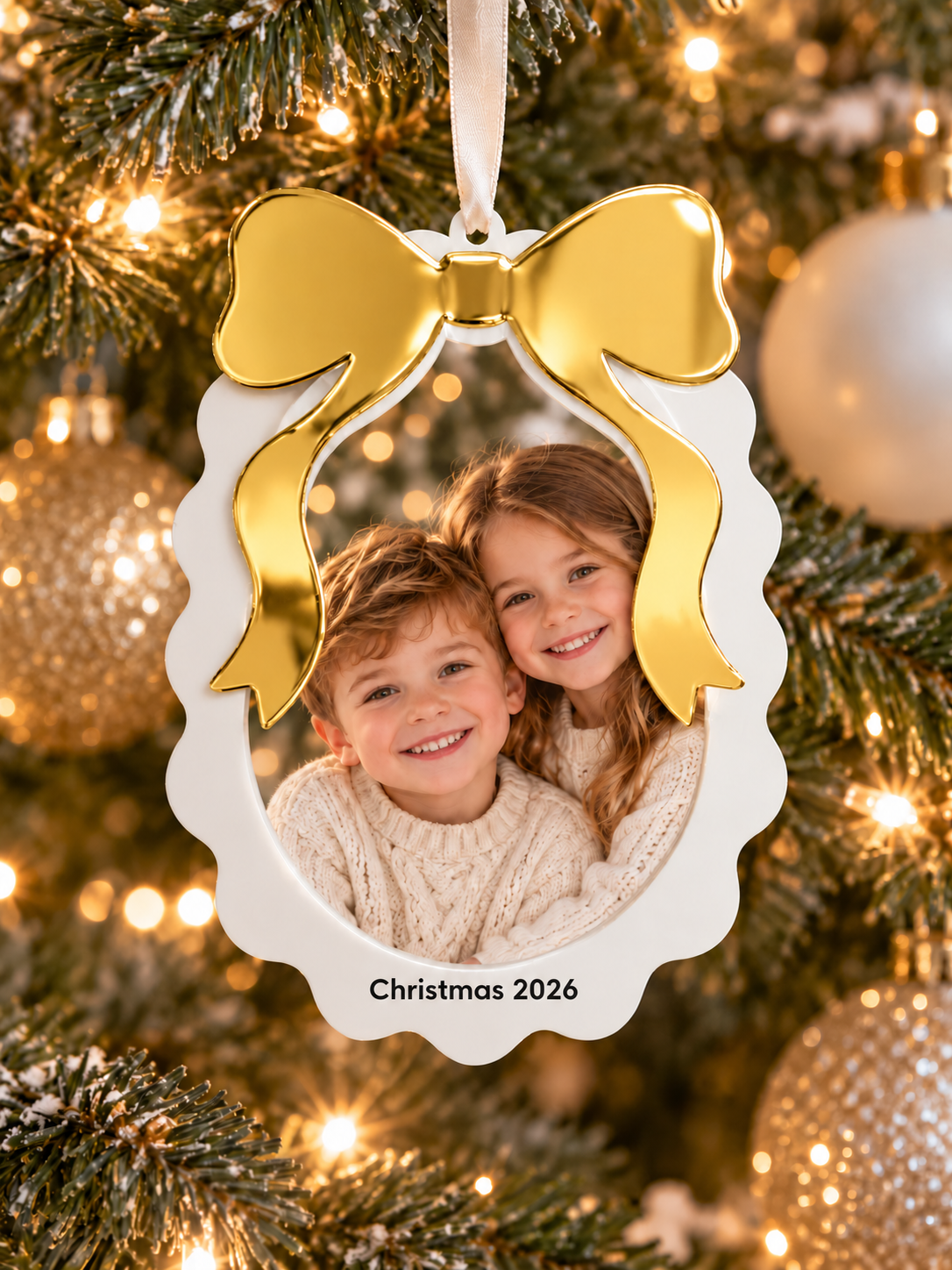 Personalised Photo Christmas Ornament with Acrylic Bow