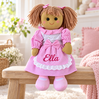 Personalised Pink Gingham Rag Doll
