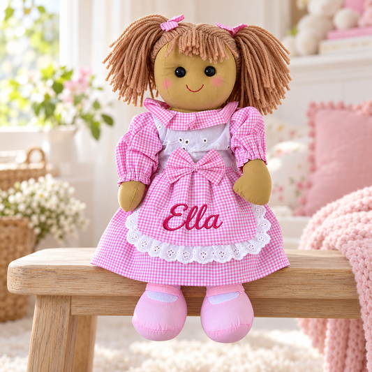 Personalised Pink Gingham Rag Doll