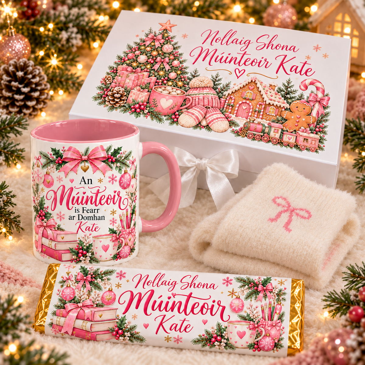 Personalised Teacher Christmas Gift Box – Pink